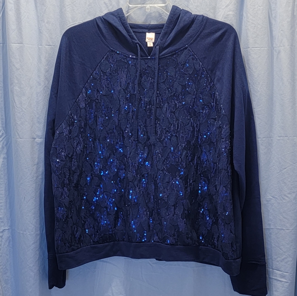 Women's Bongo Plus Sequined Hoodie Size 3X Color Navy